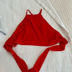 Red / orange high neck silk crop top